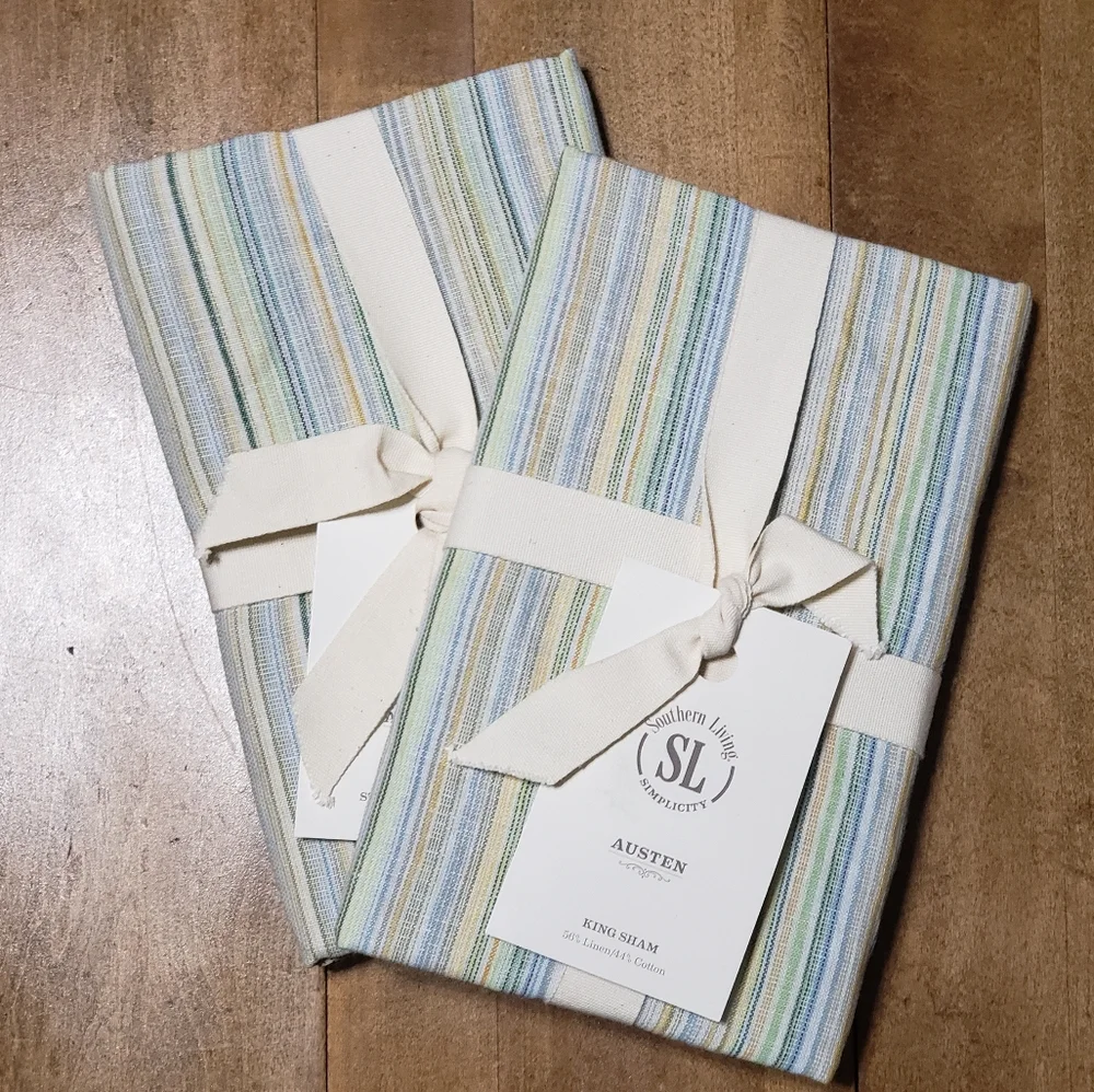2 Southern Living Austen Stripe Linen King Pillow Shams